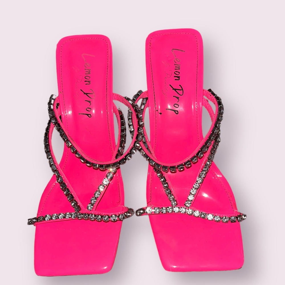Bright Pink Rhinestone Dolls Kill Chunky Heels